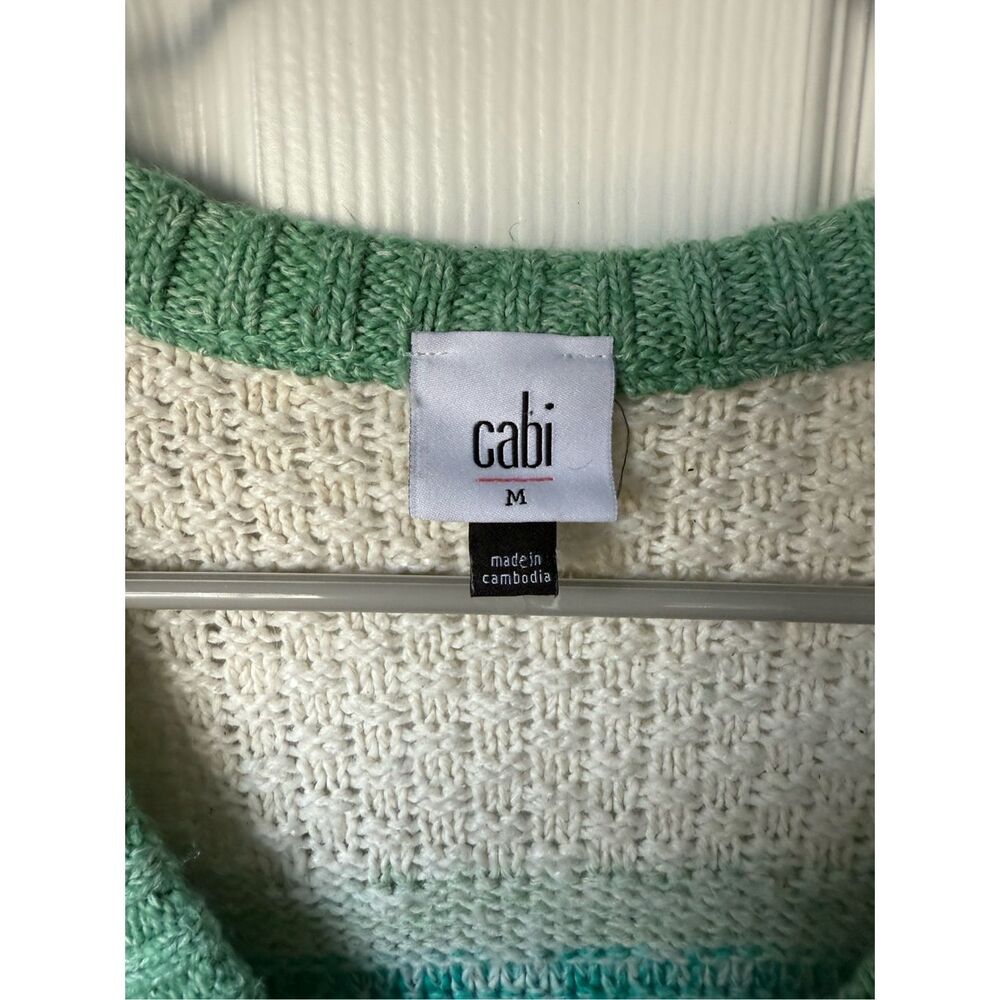 Cabi Sweater Medium Women's Color Block Fisherman Green White V Neck - Picture 2 of 3